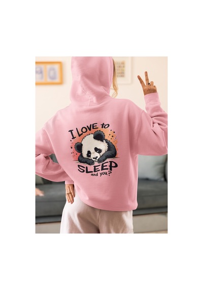 Stil X Sevimli Pandalar Baskılı Kadın Sweatshirt Pembe-8