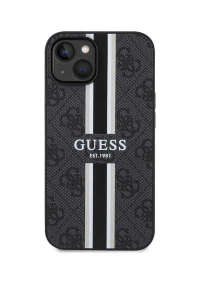 Apple Uyumlu iPhone 14 Kılıf Guess Lisanslı Magsafe Şarj Özellikli 4g Şerit Tasarımlı Printed Kapak Siyah