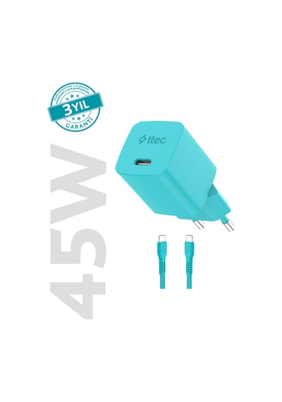 Ttec Smartcharger Gan 45w Avs Pd Seyahat Hızlı Şarj Aleti + Usb-c - Usb-c 3a 120 Cm Kablo Neon 96238734
