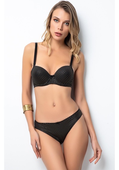 Miorre Push-Up Dolgulu Gold Puantiyeli Sütyen Takım Siyah