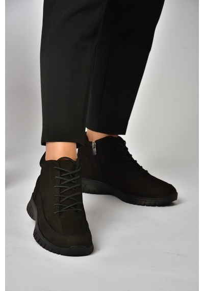 Fox Shoes Z555663401 Siyah Hakiki Deri Nubuk Kadın Bot