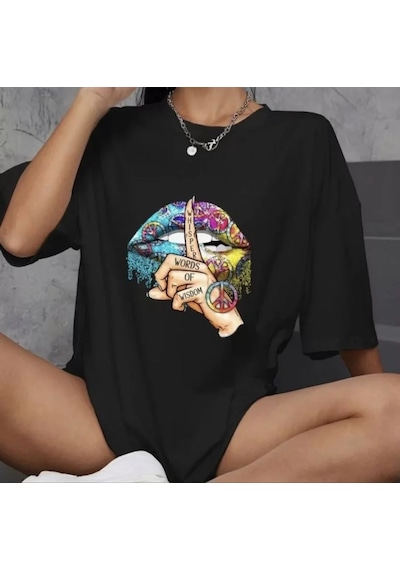 Soonaksesuar Unisex Bisiklet Yaka Baskılı Oversize T-shirt - Siyah SIYAH Soonaksesuar Unisex Bisiklet Yaka Baskılı Oversize T-shirt - Siyah SIYAH