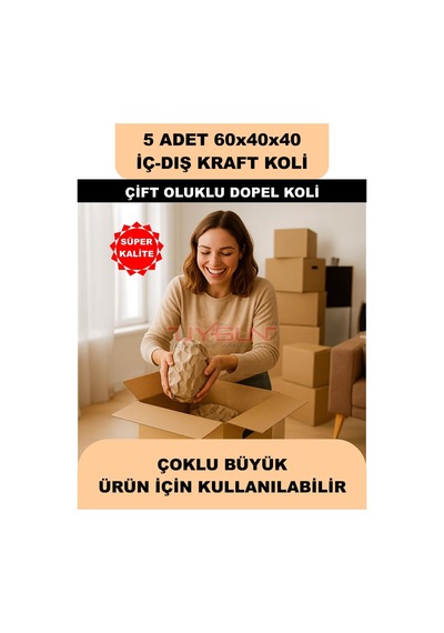5 Adet 60x40x40 Ev Taşıma Kolisi, Çeyiz Kolisi, Boş Koli, Çift Oluklu Ksssk Dopel
