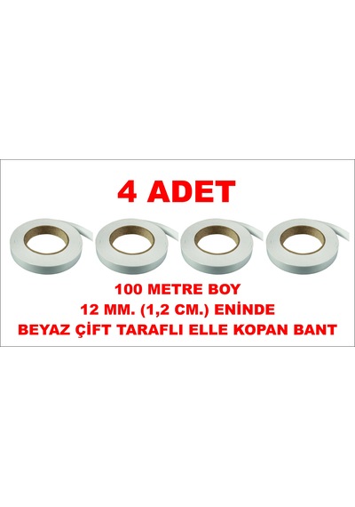Çift Taraflı Beyaz Bant 100 M. 12 Mm 4 Adet