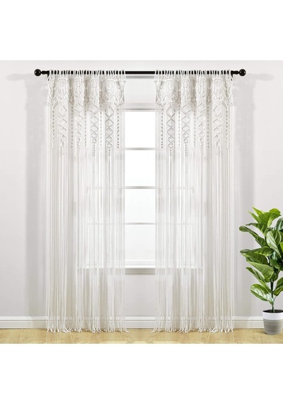 Bohem Makrome Dokulu Pamuk Pencere Perdesi/oda Bölücüsü/kapı/duvar Dekoru, 241 Cm X 101 Cm U X G , Beyaz Diğer Bohem Makrome Dokulu Pamuk Pencere Perdesi/oda Bölücüsü/kapı/duvar Dekoru, 241 Cm X 101 Cm U X G , Beyaz Diğer