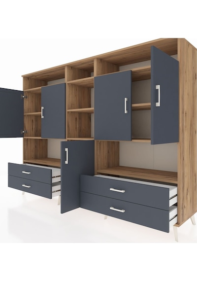 Hyperion Dolap 12 Raflı 4 Çekmeceli 5 Kapaklı 220x44x163 Çam-antr Çam-antrasit Hyperion Dolap 12 Raflı 4 Çekmeceli 5 Kapaklı 220x44x163 Çam-antr Çam-antrasit