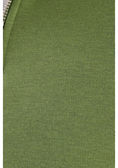 Tudors Unisex Relax Fit Rahat Kesim Pamuklu İçi Polarlı Yarım Fermuarlı Yeşil Dik Yaka Sweatshirt-35157 Yeşil