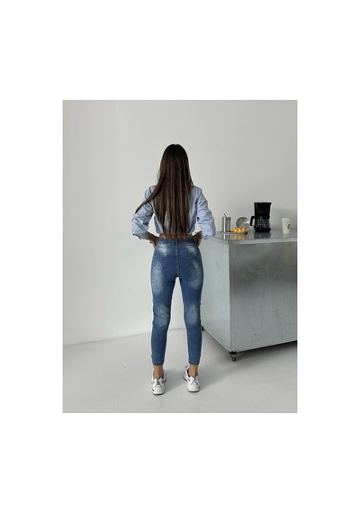 Blue Marlın Kadın Lazer Yırtık Mavi İşlemli Kot Dar Paça Pantolon Jeans Lacivert