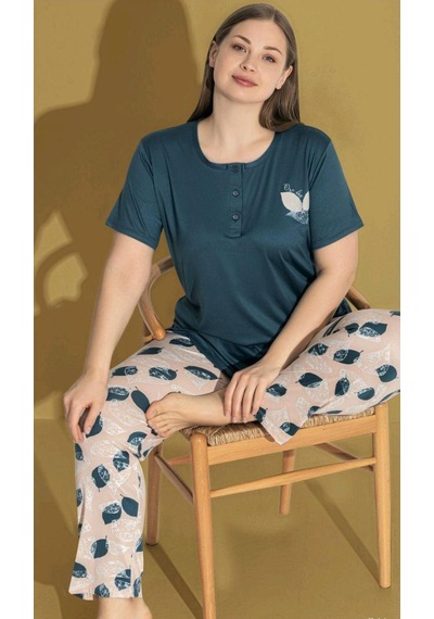 Kadın Battal Büyük Beden Kısa Kol Pijama Takımı 9567-l lacivert