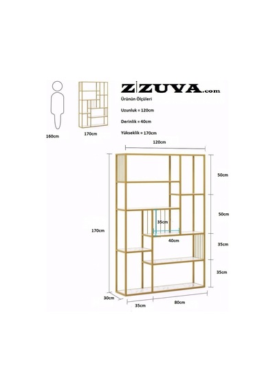 Zizuva Zizuva Modern Gold 7 Raflı Ev Ofis Büro Düzenliyici Aksesuar Ve K