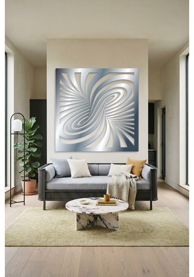 Optik İllüzyon Metal Duvar Tablosu - Metal Duvar Sanatı - Duvar Dekoru - 50 X 50 Cm Gümüş