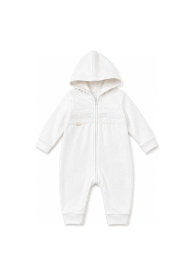 Babyhola Kız Bebek Işıltılı Kumaş Detaylı Kapüşonlu Tulum 14002 Ekru