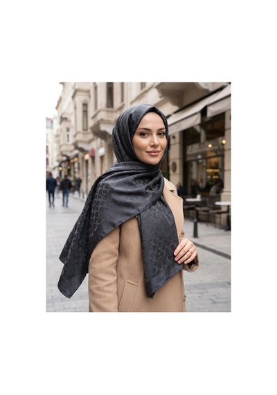Nukra Jakarlı Pamuk Tesettür Şal Koza İpek Koyu Gri 70 X 190 Cm