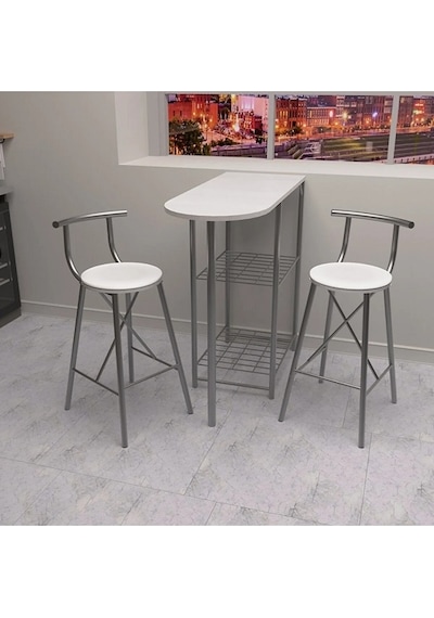 Mutfak Bar Masa Sandalye Takımı 2kişilik Mutfak Masası Beyaz 1317