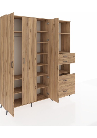 Hyperion Dolap 12 Raflı 4 Çekmeceli Tek Askılı 220x44x243 Çam-çam/çam Atlas Çam/atlas Çam - Atlas Çam
