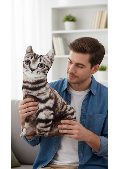 3d Dijital Baskılı Dekoratif Kedi Yastık Tekir Renkli