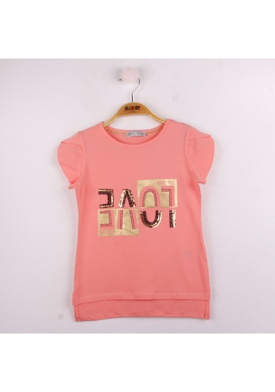 Toontoy Kids Kız Çocuk Love Baskılı Tişört Somon
