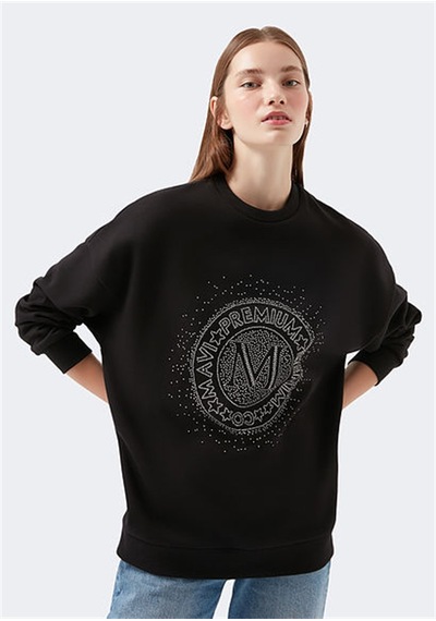 Mavi M Baskılı Siyah Kadın Sweatshirt-siyah Siyah