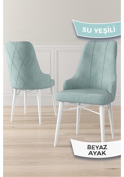 Canisa Neta Serisi, 1.sınıf Babyface Kumaş Sandalye, Beyaz Gürgen Ayak, 4 Adet Su Yeşili Sandalye Yeşil