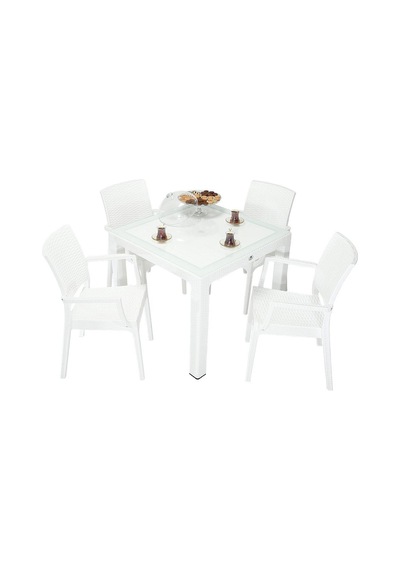 Mandella Elit Rattan 90x90 Elit Koltuk Camlı Masa Takımı Beyaz Diğer