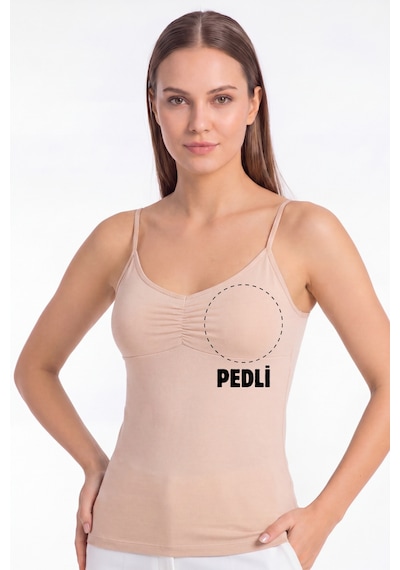 Arma Yıldız Kadın Büzgülü İp Askılı Pedli Atlet Çıkarılabilir Pedli Pamuklu Likralı Basic Ten