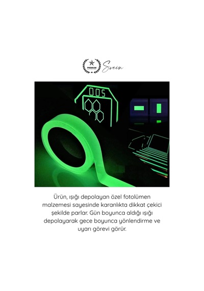Fosforlubant Gece Parlayan Fosforlu Fotolümen Bant 15mm X 5 Metre Kendinden Yapışkanlı Acil Çıkış Y