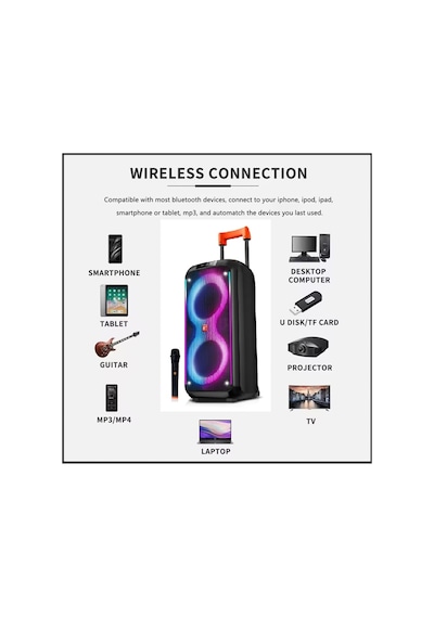 Party Box Bluetooth Hoparlör Büyük Boy Taşınabilir Şarjlı Kablosuz Hoparlör + Karaoke Mikrofon