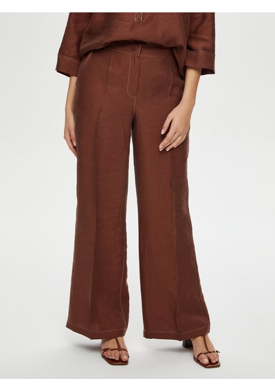 Faik Sönmez Wide Leg Fit Ütü İzli Tensel Keten Pantolon S25pnt018 Us25pnt01830 Kahve