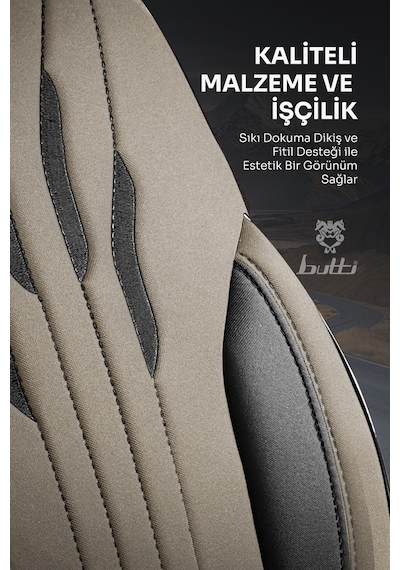 Bej - Siyah Butti Talos Serisi Premium Oto Koltuk Kılıfı Ortopedik Destekli, Ön Arka Tam Set, Aırbag Uyumlu