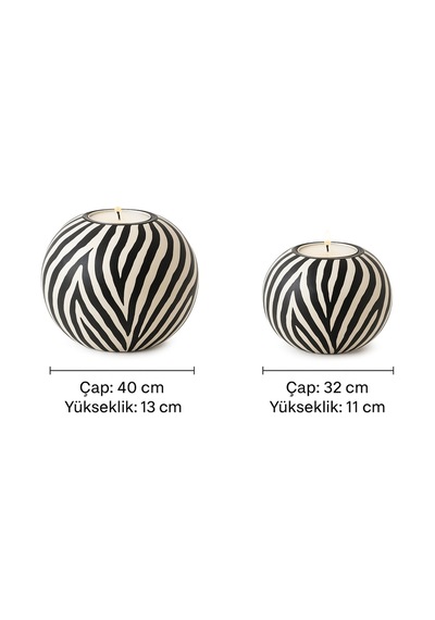 Dekoratif Zebra Desen 2'li Küçük Ve Büyük Ev Ofis Hediyelik Modern Dekorasyon Obje.mumlar Dahildir. Siyah