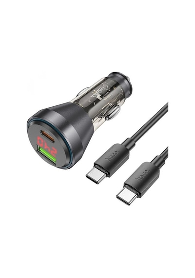 Hoco Nz12b Unimpeded Pd48w Usb + Type-c Araç Çakmaklı Hızlı Şarj Aleti + Type-c To Type-c Kablo