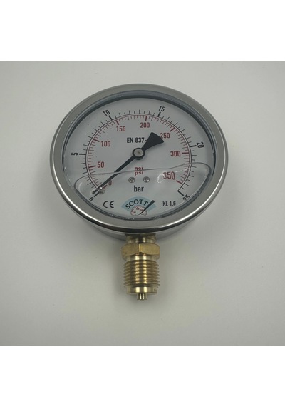 Q 100 - 0 - 25 Bar 1/2 Gliserinli Alttan Çıkışlı Manometre