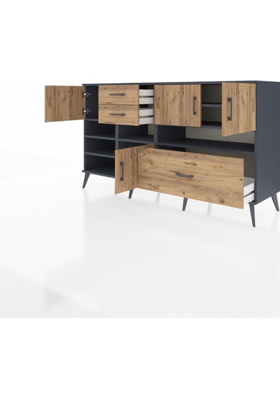 Kronos Konsol 7 Raflı 3 Çekmeceli 4 Kapaklı 176x59x99 Antrasit-ça Antrasit-çam