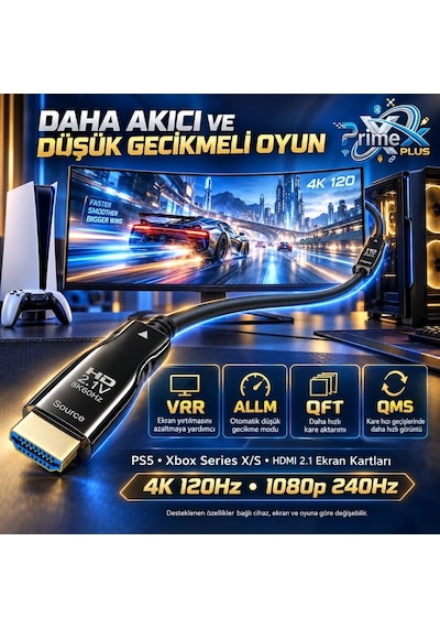 Primex Px-fbrhd20 Hdmı 2.1 Aktif Fiber Optik Kablo 20 Metre, 8k 60hz 4k 120hz 1080p 240hz, 48gbps Earc Dynamic Hdr Vrr Allm Destekli, Source-dısplay Yönlü Aoc Hdmı Kablosu 38548322