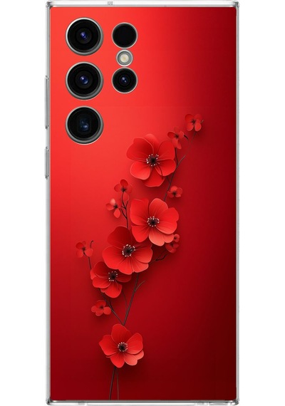 Samsung Galaxy S23 Ultra Uyumlu Kırmızı Kardelenler Baskılı Silikon Kılıf Renkli