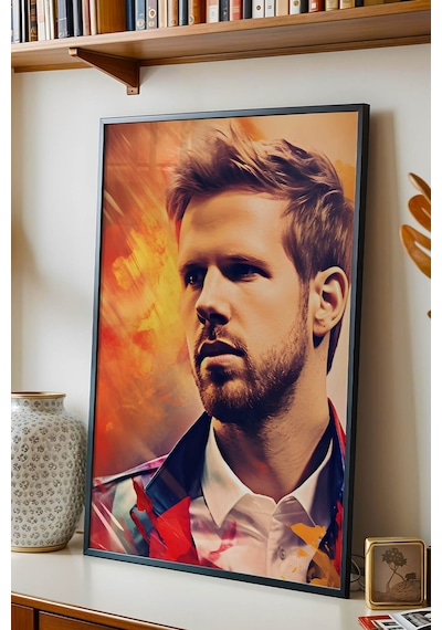 Sebastian Vettel Efsanevi F1 Portresi Çerçeveli Tablo - Lüks Modern Formula 1 Duvar Dekoru Siyah