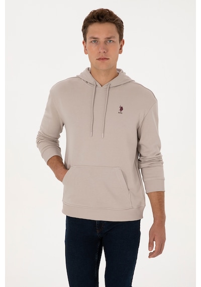 U.S. Polo Assn. Erkek Comfort Fit Kapüşonlu Taş Basic Sweatshirt 50313746-VR049