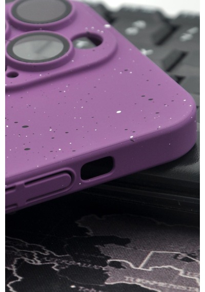 Apple Uyumlu iPhone 14 Pro  Mor Benekli Desenli İnce Sert Kapak Kılıf Kamera Lens Korumalı Mor