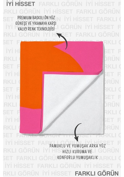 Soyut Modern Renk Bloklu Plaj Havlusu - Bohem Neon Pembe Turuncu Hızlı Kuruyan Mikrofiber Havlu Mat Kumul
