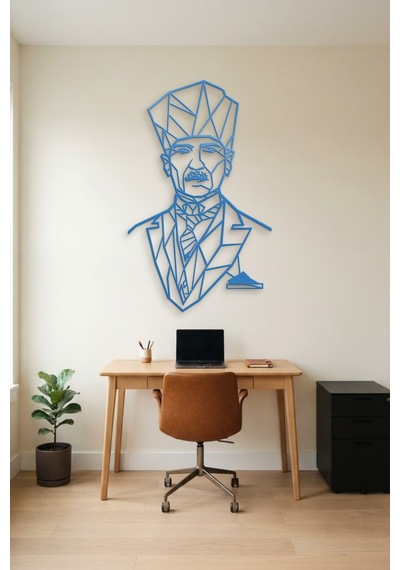 Atatürk Çizgi Metal Duvar Tablosu - Duvar Sanatı - Duvar Dekoru - Mavi