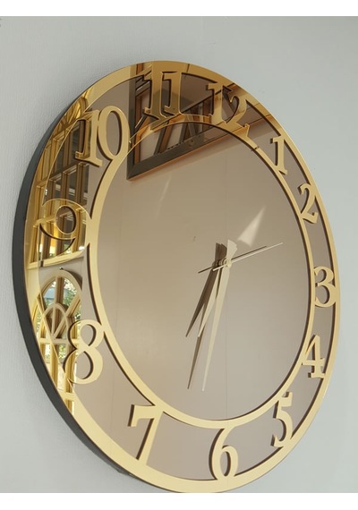 Ayna Denizi Golden Matris Bronze Model Altın Bronz Renk 50 CM Dekoratif Aynalı Duvar Saat Altın