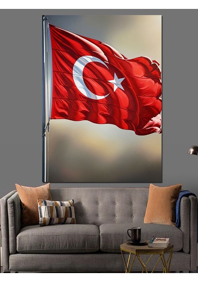 Ahşap Tablo Türk Bayrağı Dalgalanan Resim