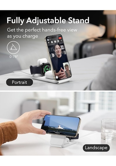 Esr 3 In 1 Seyahat Şarj Standı Apple Uyumlu iPhone, Airpods, İos Watch