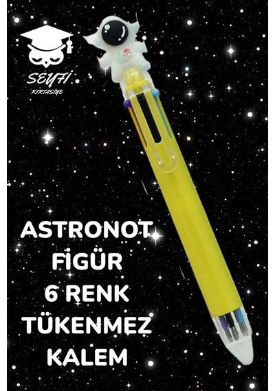 6 Renkli Tükenmez Kalem Astronot Modeller 1 Adet Sarı
