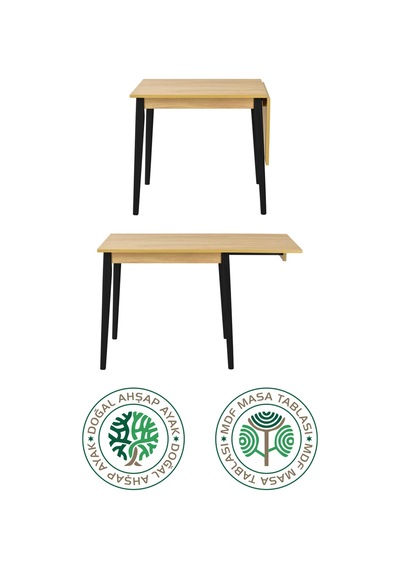 Vilinze Avanos Mdf Katlanır Ahşap Mutfak Masası - 70x80 Cm Naturel Siyah