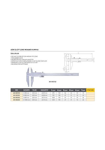 Fett 0-500mm Asimeto Ağır İş Çift Çene Mekanik Kumpas As-302202