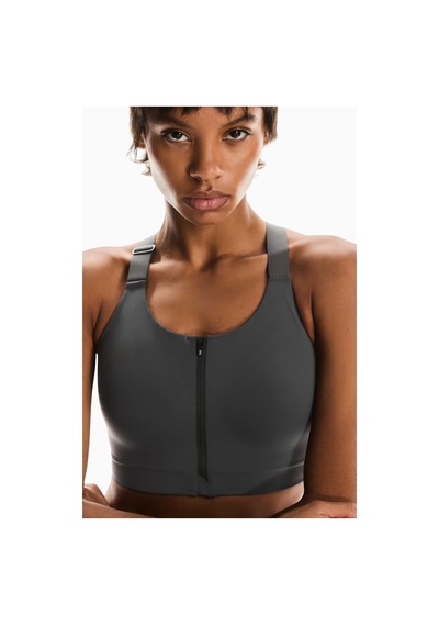 On Endurance Bra Zip Yüksek Destekli Ön Fermuarlı Spor Sütyeni Koyu Gri