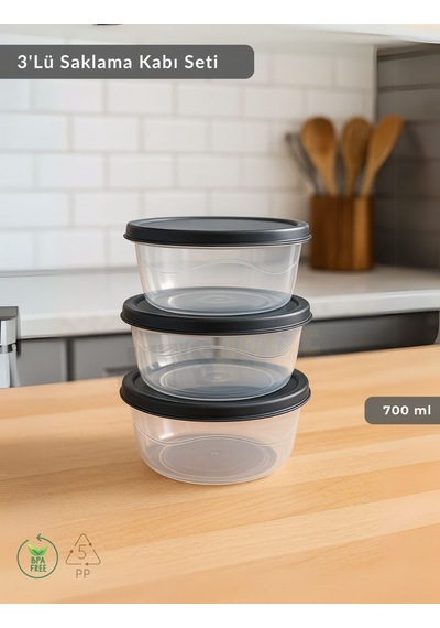 Jet's Home Yuvarlak 3'lü Saklama Kabı Bpa Free Derin Dondurucu İçin Uygun Beslenme Kabı 700 Ml Şeffaf