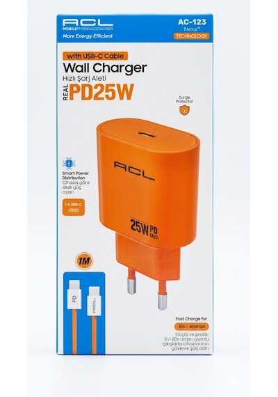 Kırmızı Acl Hızlı Şarj Aleti Pd25w 1m Kablo Type-c 25w