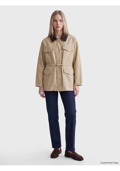 Lcw Vision Ekru Kadife Yaka Oversize Kadın Jean Ceket